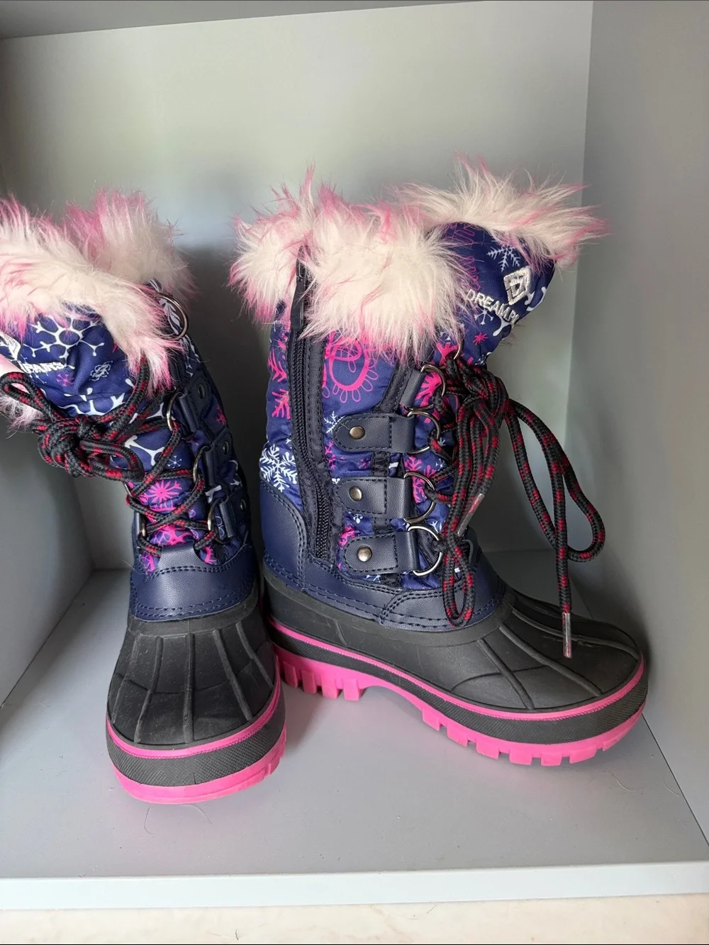 Dream Pairs Navy and Pink Girls' Faux Fur Snow Boots